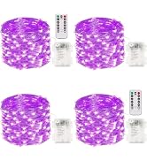 Halloween Fairy String Lights Battery Operated 100 LED 33FT 4 Pack Purple | Timer, 8 Modes, Remot...