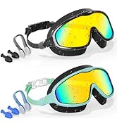 Aegend Swim Goggles for Kids Youth 3-14 - 2 Pack Wide Frame Anti-Fog Anti-UV Clear Vision Goggles...