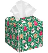 Christmas Gingerbread and Snowman Tissue Box Cover Square,Merry Christmas Snowflakes Candy Canes ...