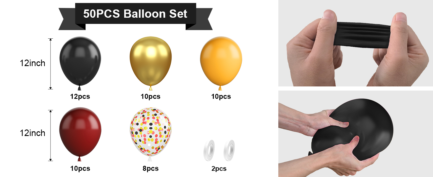 Black Burgundy Gold Balloon, 12 Inches 50 Pcs Burgundy and Gold Balloons Set