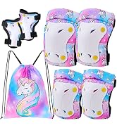FIODAY Knee Pads for Kids Unicorn Knee Elbow Pads Wrist Guards with Drawstring Bag Adjustable Pro...