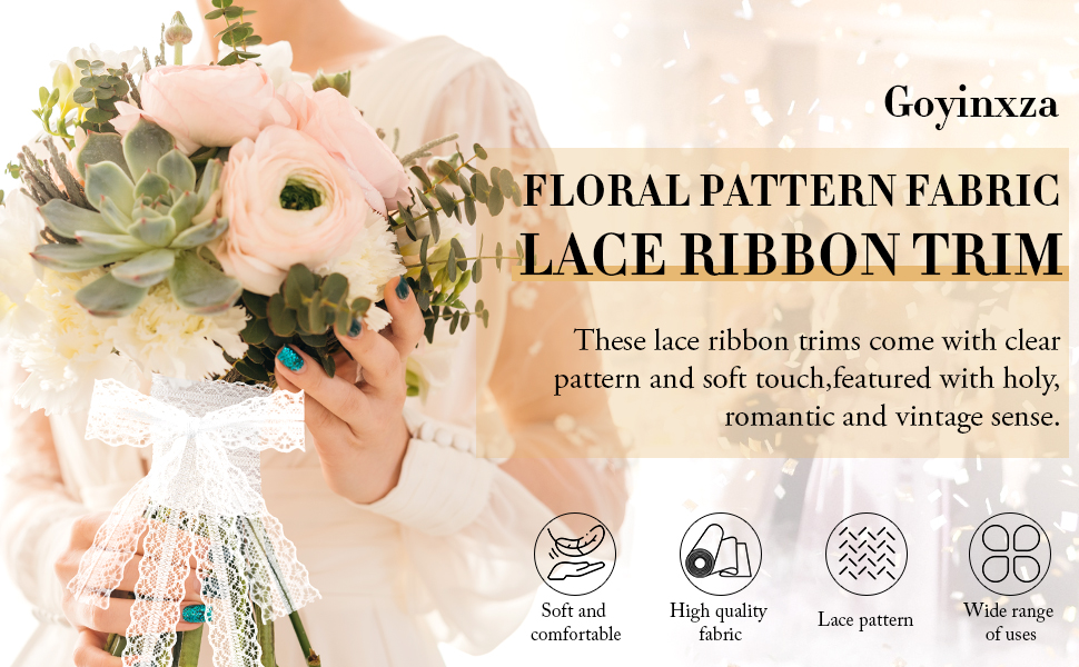 FLORAL PATTERN FABRIC LACE RIBBON TRIM