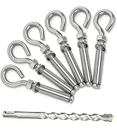 6 Pack 5/16" x 4-3/16" Concrete Eye Bolts, M8 Metal Expansion Anchors with 12mm Drill Bit, Heavy ...