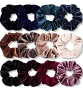 IVARYSS Scrunchies for Women, 12 Pcs Velvet Scrunchies for Hair, Dark Colors Classic Elastic Thic...