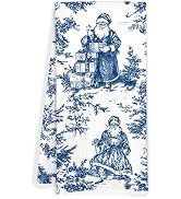 JOQUXI Vintage Santa Blue and White Chinoiserie Kitchen Dish Towels, Grandmillennial Holiday Xmas...