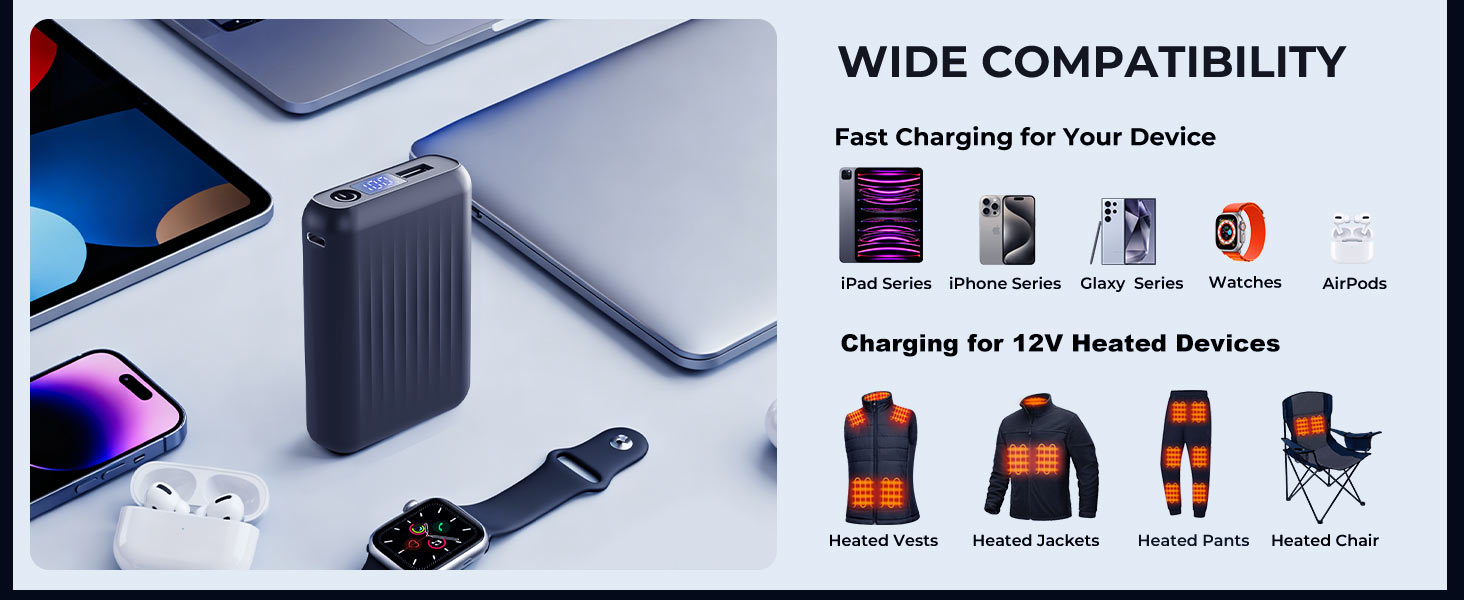 12V Battery Pack for DEWBU Heated Jacket Polar Fleece women men