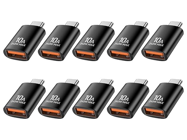Multiple rows of identical black rectangular electronic devices with orange accents, showing different viewing angles of the same product.