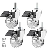 3 Inch Stem Caster Wheels, Threaded Stem Castors - Crystal Clear, 360 Degree Rotation, Soft Polyu...