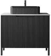 USHOWER Black 30 Inch Bathroom Vanity with Vessel Sink, Single Bathroom Sink Cabinet with 2 Flute...