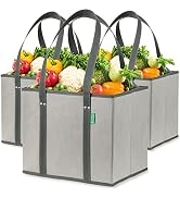 Reusable Grocery Bags (3 Pack) – Heavy Duty Shopping Bags, Gray | Large box shaped totes stand up...