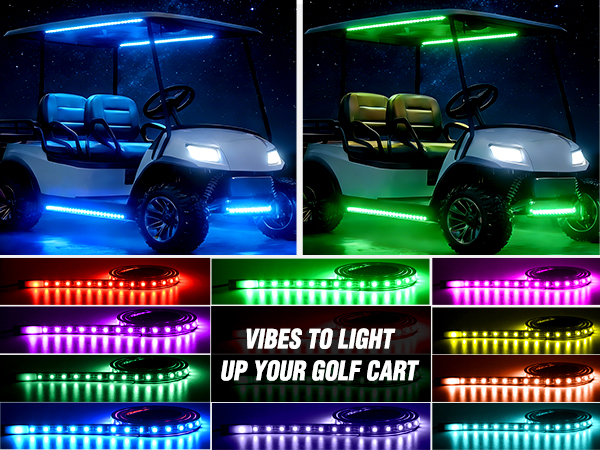 4PCS Golf Cart Underbody Lights Kit RGB Multi-Mode LED Neon Accent Lighting Lamp