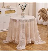 Raedan Lace Overlay Tablecloth with Ruffled Hem, Floral Embroidered Table Cover, Vintage Elegant ...