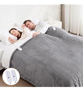Heated Blanket Queen Size,84" x 90" Soft Ribbed Electric Blanket Grey | 5 Heat Settings, Double Z...
