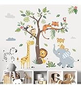 decalmile Jungle Animals Tree Wall Decals Elephant Giraffe Lion Safari Wall Stickers Baby Nursery...