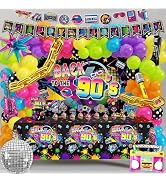 90s Party Decorations 80s Disco Theme Birthday Party Supplies with Back to the 90's Backdrop Tabl...