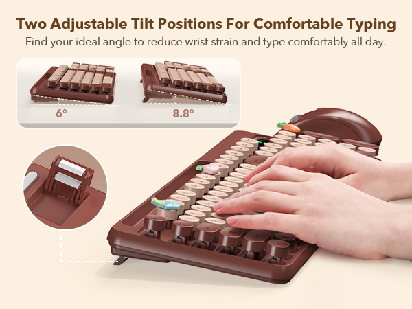 Stylish Typewriter Style Keyboard with Two-Position Adjustable Feet Reduces Wrist Fatigue WR