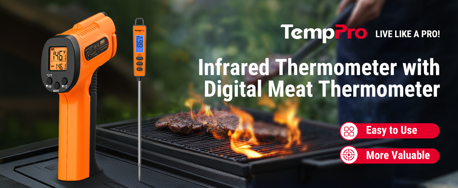 infrared thermometer with meat thermometer for kitchen cooking