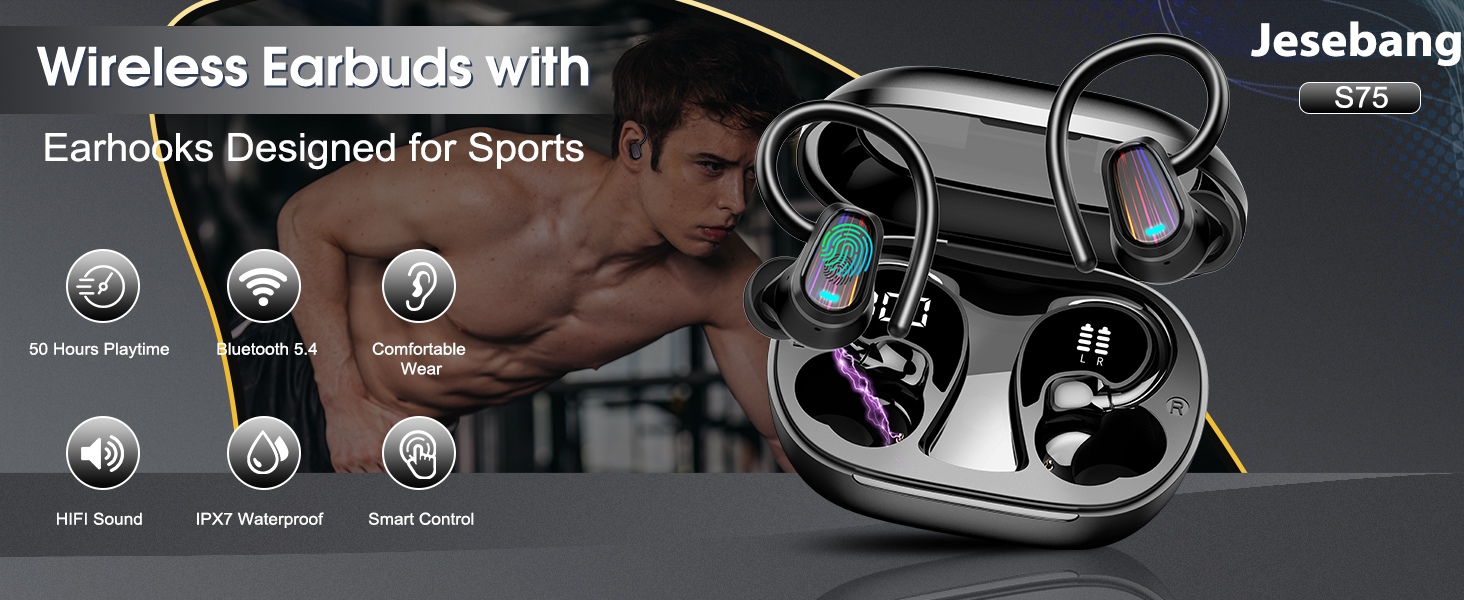 Jesebang Wireless earbuds with earhook, designed for sports