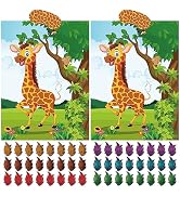 ASTARON 2 Sets Pin The Tail on The Giraffe Jungle Animal Party Game Zoo-Themed Birthday Party Sup...