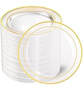 I00000 100PCS Clear Gold Plastic Plates, Clear Plates With Gold Rim 10 Inch, Gold Dinner Plates F...