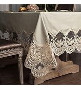 ARTABLE Vinyl Tablecloth Rectangle Waterproof Lace Table Cover with Exquisite Macrame Border for ...