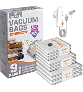 VACKFOX Travel Vacuum Bags with USB & TYPE C Pump, 9 Pack Carry-On Vacuum Storage Bags for Luggag...