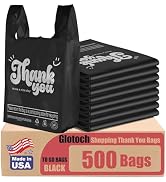 Glotoch 500 Pcs - Plastic Thank You Tshirt Bags Black, 11.5 x 6.5 x 21" Plastic Shopping Grocery ...