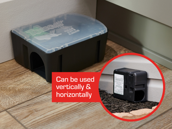 Bait station can be used vertically and horizontally.
