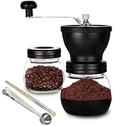 PARACITY Manual Coffee Bean Grinder with Ceramic Burr, Hand Coffee Grinder Mill Small with 2 Glas...