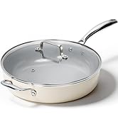 Kikcoin Nonstick Frying Pan with Lid - 12 inch Ceramic Deep Frying Pan for Cooking - 5 QT Large S...