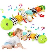 Baby Sensory Toys for 0-6 6-12 Months, Musical Stuffed Caterpillar Toy with Crinkle Rattle Mirror...