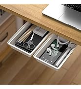 SVNNELP Hidden Under Table Desk Drawer Storage Organizer 2 Pack,Self-Adhesive Under Office Deskto...