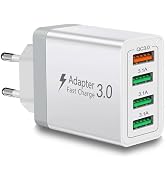 European USB Charger, Quick Charge 3.0 40W USB Charger Block EU Plug 4 Port European Travel Plug ...