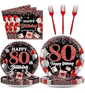 gisgfim 96 Pcs 80th Birthday Plates and Napkins Party Supplies 80 Years Old Birthday Party Tablew...