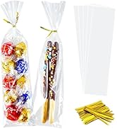 Cherodada 3"x 11", 200Pcs Cellophane Treat Bags with Twist Ties for Gift Wrapping, Wrapping Candi...