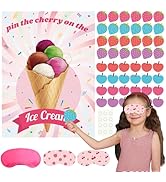 PLULON Ice Cream Party Game for Kids Pin the Cherry Strawberry on the Ice Cream Birthday Game Pos...