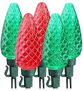 Brizled Red & Green Christmas Lights, 33ft 50 LED Faceted C9 Christmas Lights, Connectable Indoor...