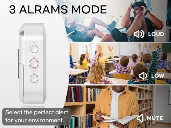 creaviva digital visual timer 3 alarm alert mode loud low mute flashing silent mode