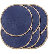 Noctiflorous Braided Round Placemats Set of 6, 15 Inch Woven Table Mats, Non-Slip Washable Thin E...