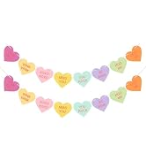 Valentines Conversation Hearts Candy Banner No DIY Valentines Day Heart Garland with 16 Pcs Heart...