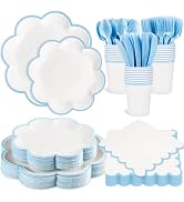350 Pcs Blue and White Paper Plates and Napkins Set, 10" White Dinner Plates with Blue Scalloped ...