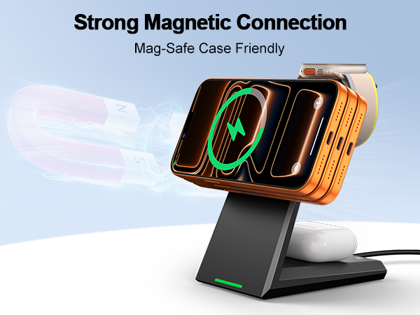 strong magnetic connection for iphone charging, mag-safe case friendly