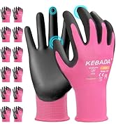 Kebada W1 Work Gloves for Women,12 Pairs Touchscreen Working Gloves with Grip, Thin Gardening Glo...