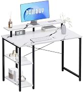 Pamray 33.5 Inch Small Computer Desk with Monitor Stand and Shelves | Sturdy, Space-Saving, Easy ...