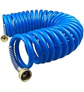 Darnassus Heavy-duty PU Coil Hose, Self-Coiling Garden Hose with Solid Brass Fittings, Retractabl...