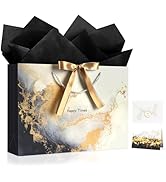 YoungTree Large Gift Bag with Tissue Papers and 1 Greeting Card 2 Color Ribbon, Portable Paper Bi...