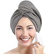 YoulerTex Microfiber Waffle Hair Towel - Long Hair Head Wrap Terry Cloth Turban Fast Absorbent Tu...