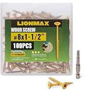 LIONMAX Wood Screws 1-1/2 Inch, Deck Screws #8 x 1-1/2", 100 PCS, Rust Resistant, Epoxy Coated, E...