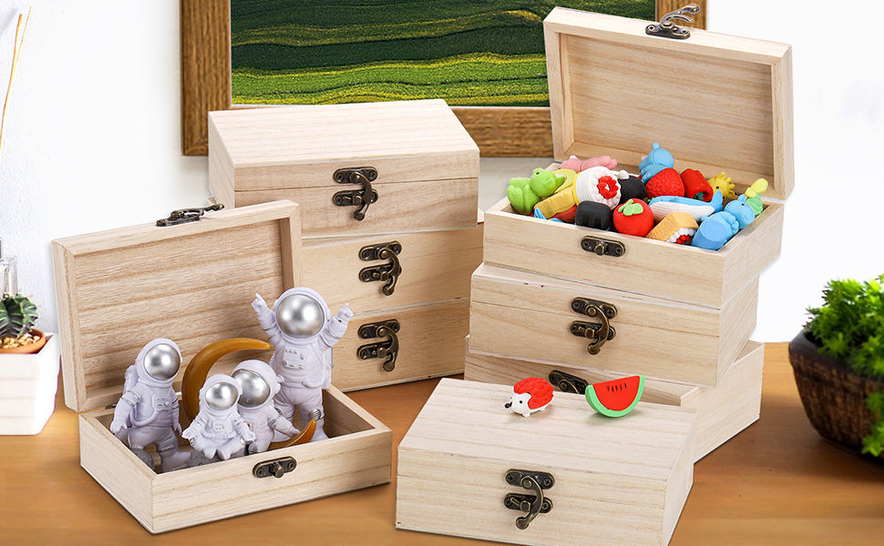 Yarlung 8 Pack Unfinished Wooden Boxes for Crafts 6x4x2 Inch Small Keepsakes Box