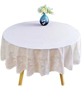 Jeloris Round Waterproof Vinyl Tablecloth, Gold Floral 50 Inch - Spillproof Wipeable PVC Table Co...